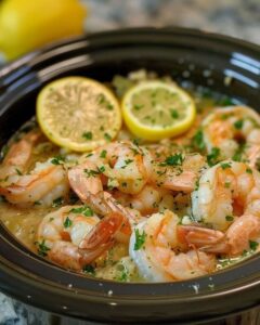 Slow Cooker Lemon Garlic Shrimp Scampi